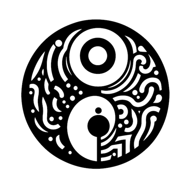 Vetor um logotipo preto e branco de um rosto humano com um símbolo de infinito yin e yang