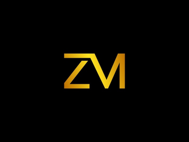 Vetor um logotipo preto e dourado com a palavra zm nele