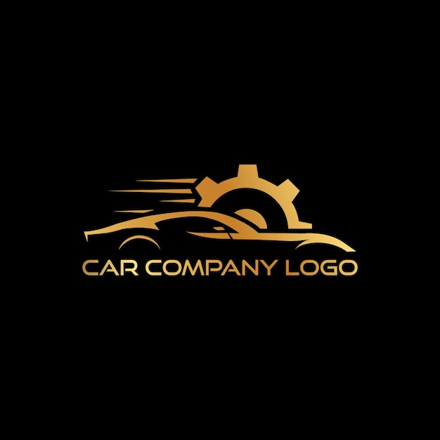 Vetor um logotipo preto e dourado com um carro e sol