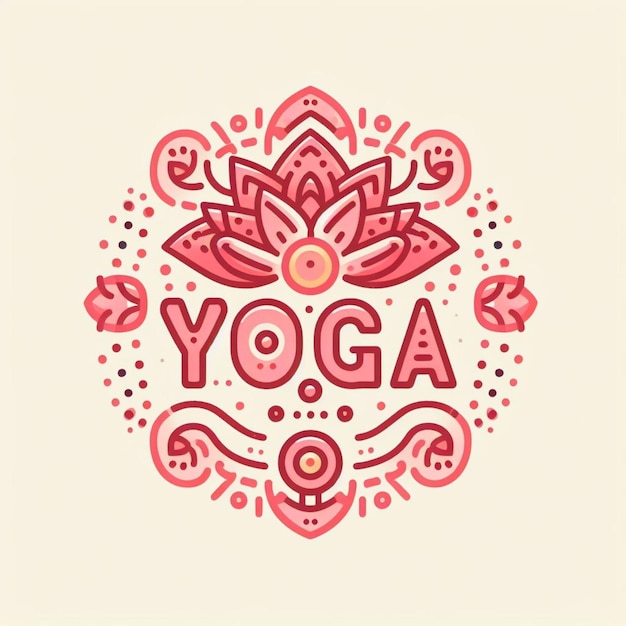Um logotipo rosa e branco com um tapete de ioga nele