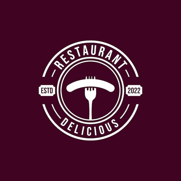 Vetor um logotipo roxo para restaurante que diz restaurante delicioso.