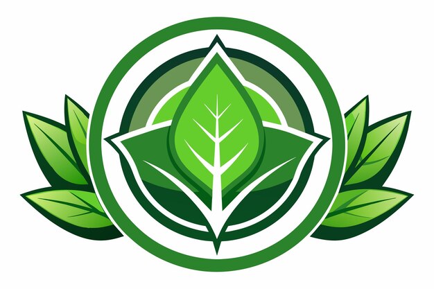 um logotipo verde e branco com uma folha verde no centro