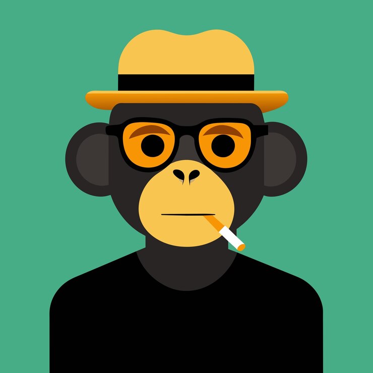 Vetor um macaco com um chapéu, óculos e um cigarro na boca.
