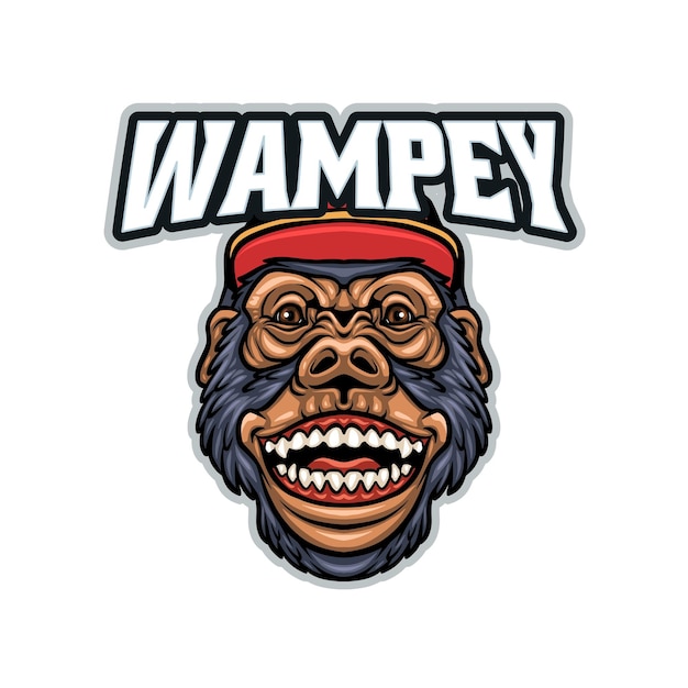 Vetor um macaco com uma cabeça vermelha usando uma faixa vermelha.
