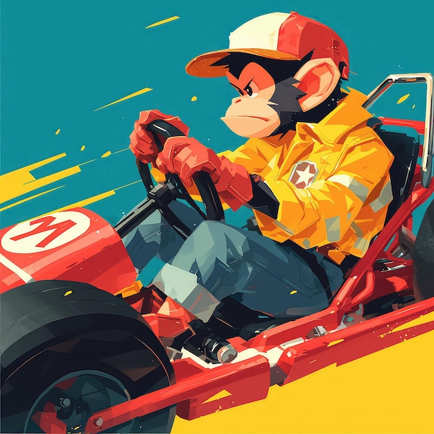 Um macaco no estilo de um desenho animado de gokart