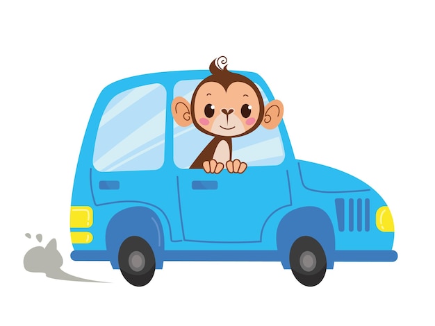 Desenho Animado De Macaco Giro Se Divertindo Dirigindo Um Carro Da Cidade  No Dia Ensolarado. Fundo Infantil Vetorial Para Papel De Ilustração do  Vetor - Ilustração de livro, animal: 213300412