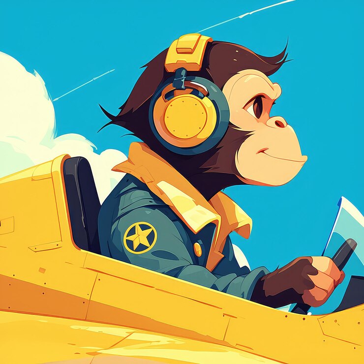 Vetor um macaco pilotando um avião em miniatura estilo desenho animado
