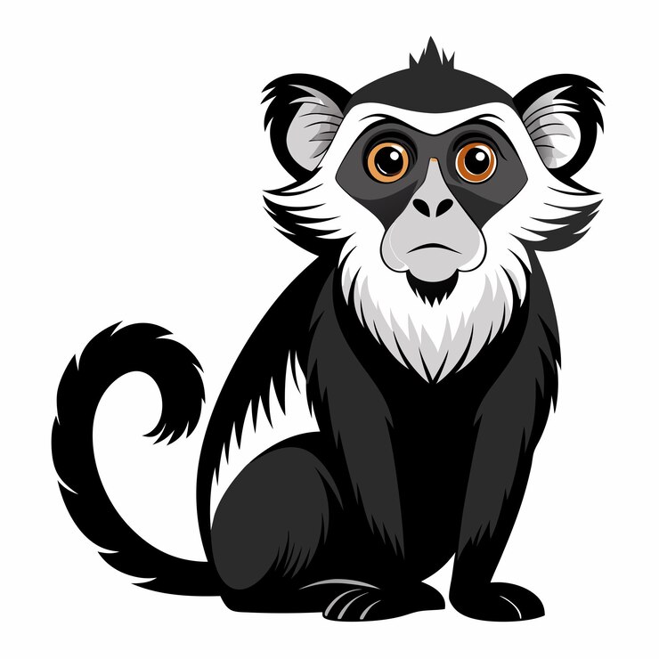 Vetor um macaco preto e branco com um rosto preto e um fundo branco