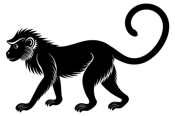 Vetor um macaco tem uma cauda longa.