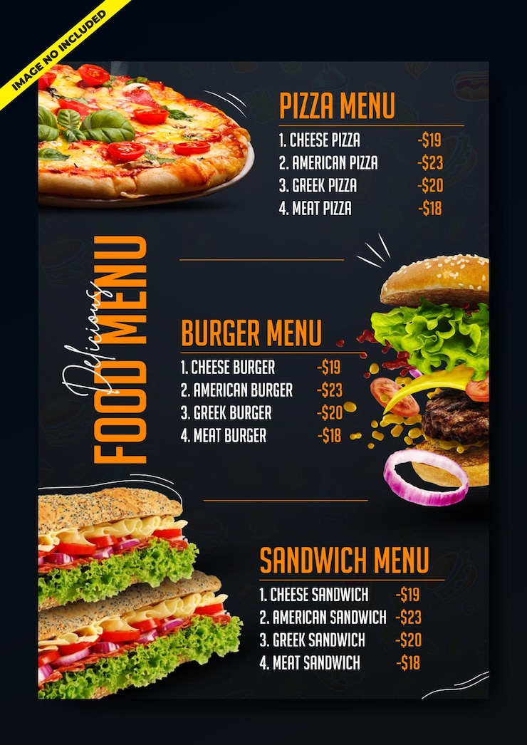 Vetor um magnífico modelo de cardápio de comida para a sua encomenda