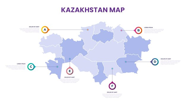 Um mapa da ilustração vetorial infográfica do Cazaquistão com dados e informações sobre o país