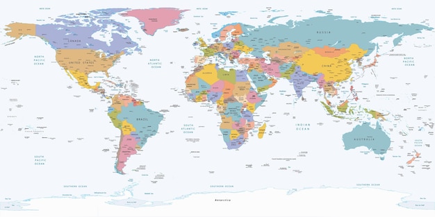 Vetor um mapa do mundo com o nome do país nele.