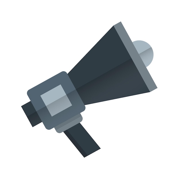 Um megafone preto e prata com fundo branco.