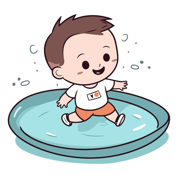 Vetor um menino bonito a brincar na piscina.