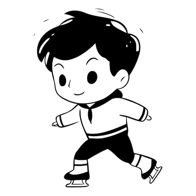 Vetor um menino bonito a patinar no gelo ao estilo de desenho animado.