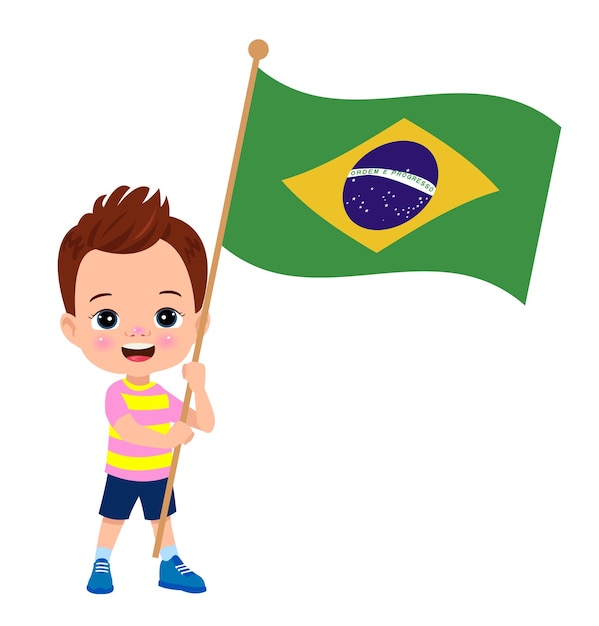 Vetor um menino bonito a segurar uma bandeira.