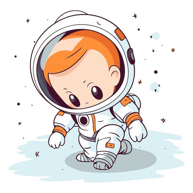 Vetor um menino bonito com um fato de astronauta de desenho animado.