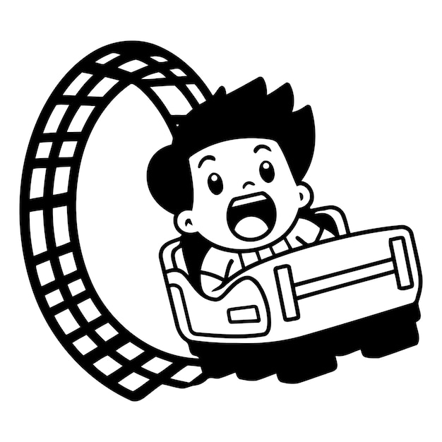 Vetor um menino bonito deslizando em uma montanha-russa ilustração de desenho animado vetorial