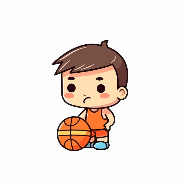 Um menino com uma bola de basquete nas costas