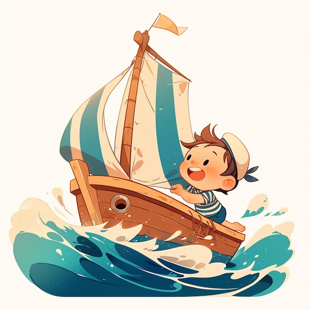 Vetor um menino de copenhague navega um catamarã ao estilo de desenhos animados
