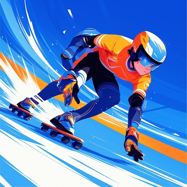 Vetor um menino de riverside pratica patinação de velocidade em linha no estilo de desenho animado