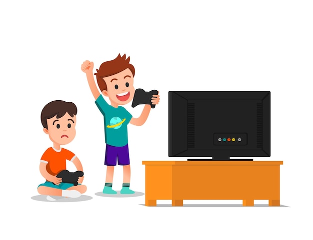 menino e menina com dinheiro e jogar personagem de desenho animado do  console de jogos 11764822 Vetor no Vecteezy