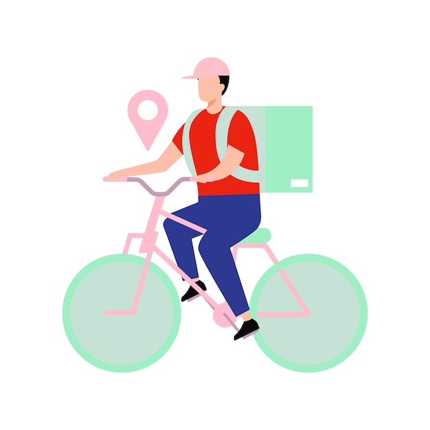 Um menino está entregando um pacote em uma bicicleta