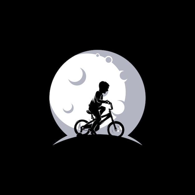 Vetor um menino jogando bicicleta na lua