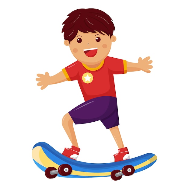 Um menino jogando skate enquanto sorri Ilustração vetorial