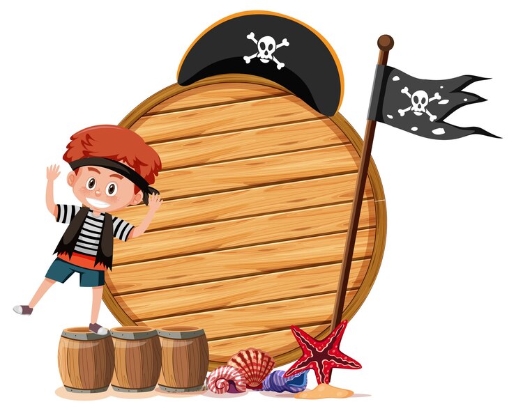 Vetor um menino pirata com um banner vazio isolado no fundo branco