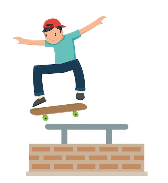 Um, menino, pular, ligado, seu, skateboard