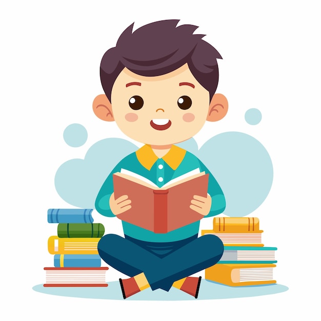 um menino senta-se com um livro intitulado "Cita um menino"