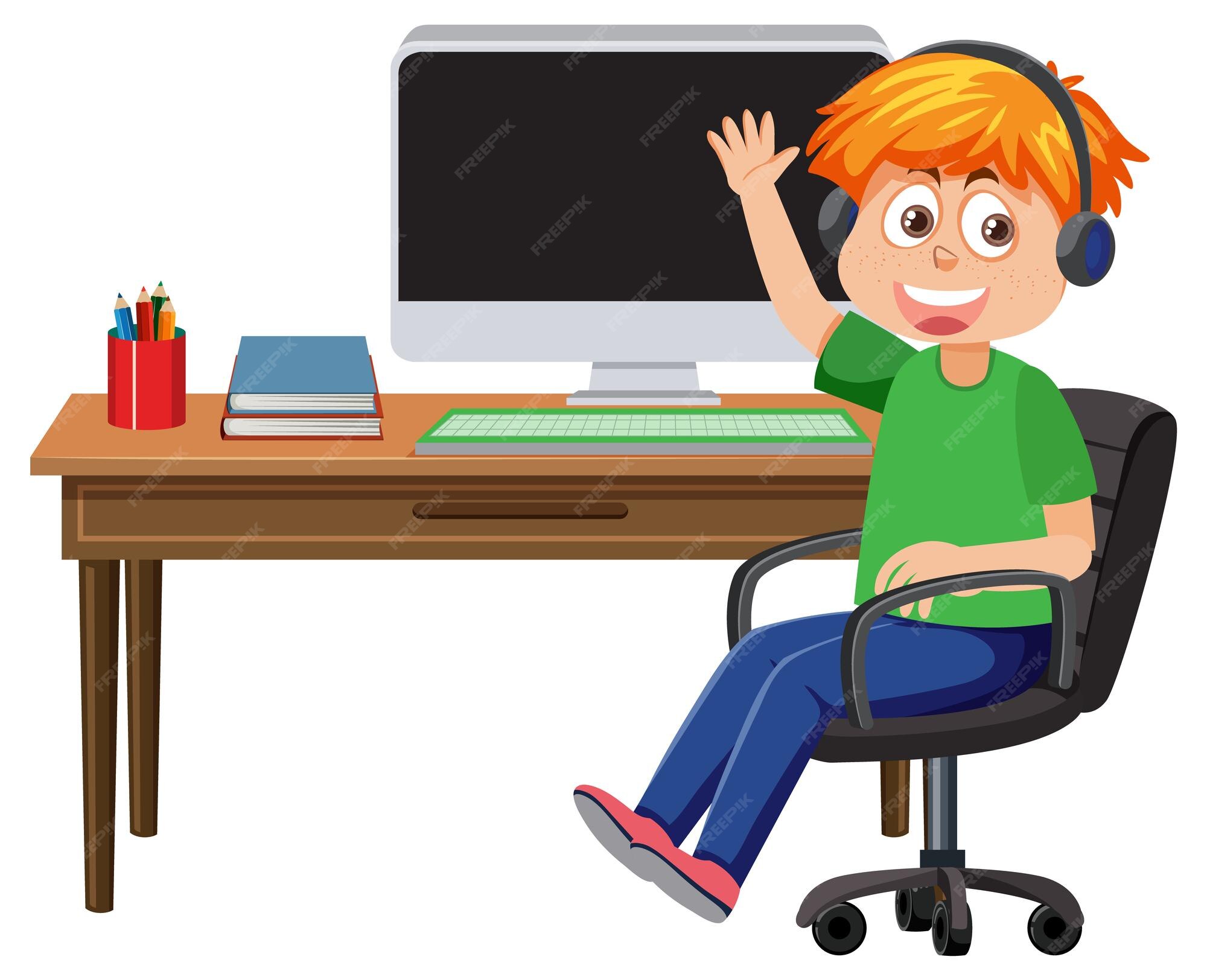 Um Menino Sentado Na Frente Do Computador Vetor Premium um-menino-sentado-na-frente-do-computador-vetor-premium