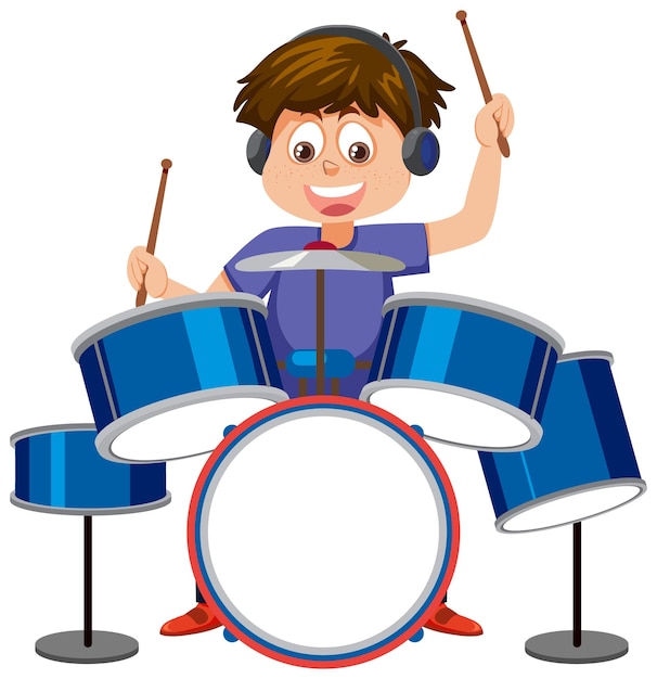 Vetor um menino tocando bateria