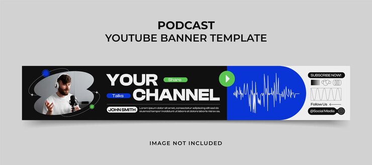 Vetor um modelo de banner do youtube com um fundo azul e um texto verde que diz seu canal.