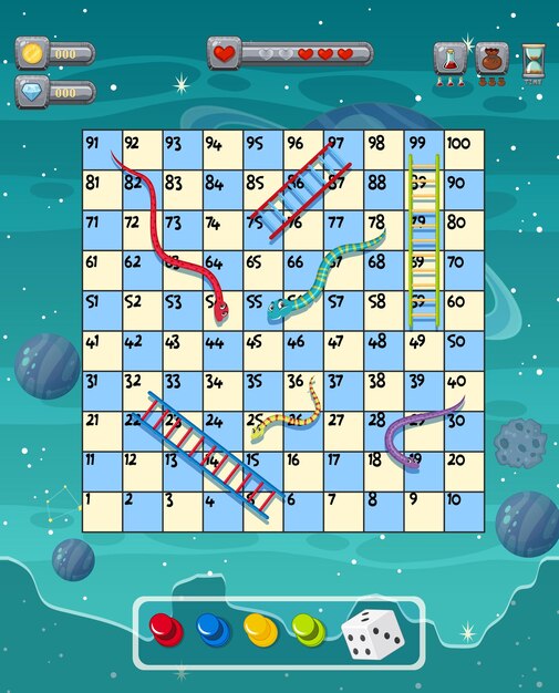 Jogo snake ladder no tema explorar o espaço