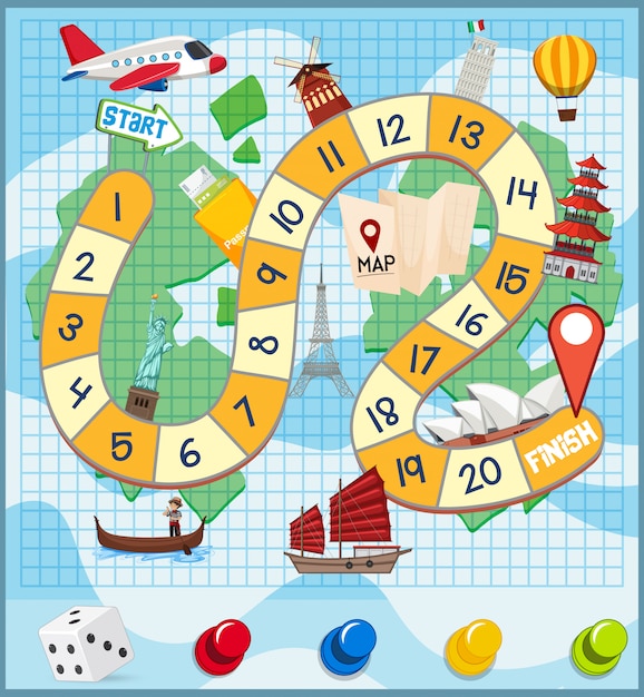 Um modelo de jogo de tabuleiro de viagens pelo mundo