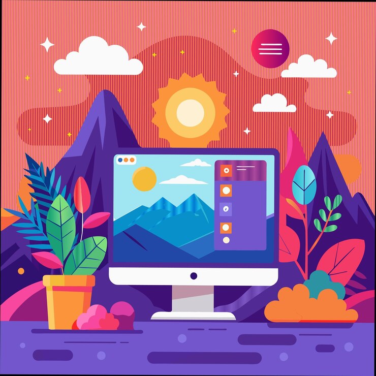 Vetor um monitor de computador com a palavra sol nele