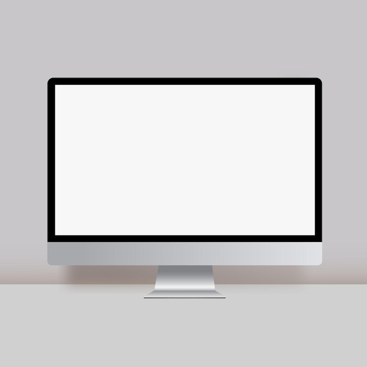 Vetor um monitor de computador com uma tela branca que diz a palavra na parte de baixo