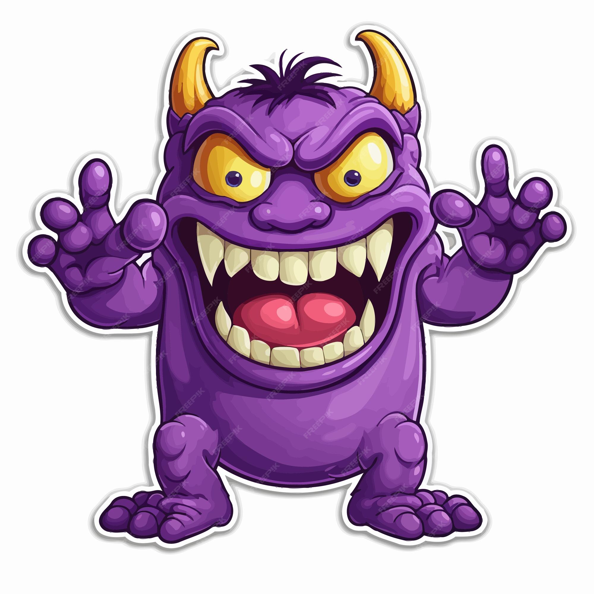 Vetores de Desenho Roxo Bebê Monstro Acenando Com Sorriso Amigável