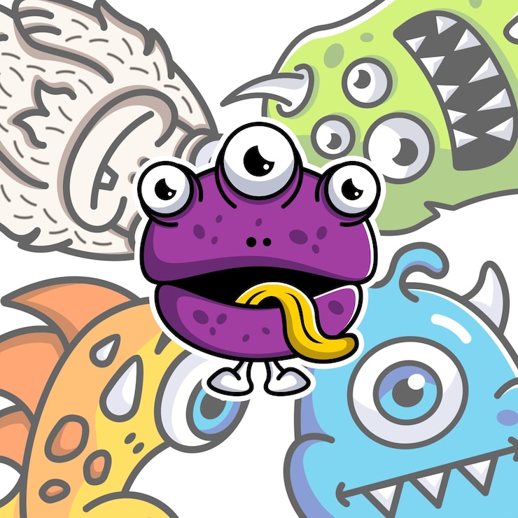 Vetor um monstro roxo com um nariz roxo e um monstro rojo no topo.
