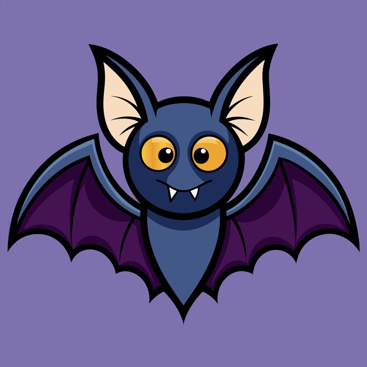 Vetor um morcego roxo com olhos amarelos e um fundo roxo