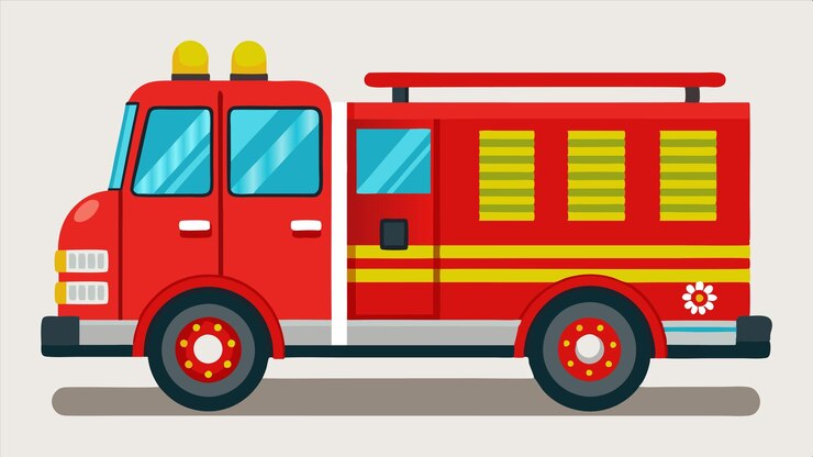 Vetor um motor de incêndio vermelho com listras amarelas