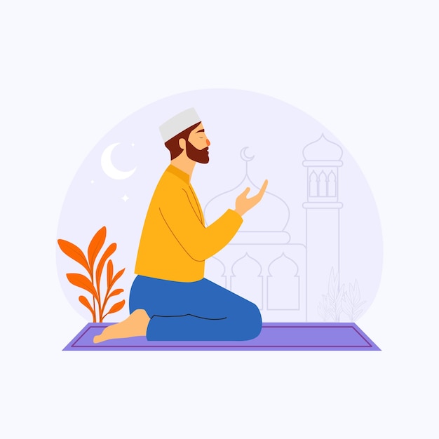 Um muçulmano a rezar no meio da noite Ilustração vetorial