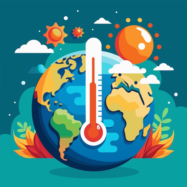 Vetor um mundo com uma temperatura de termômetro nele