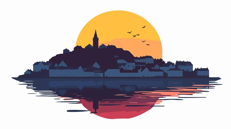 Vetor um nascer de sol deslumbrante sobre a cidade portuária de kristiansund