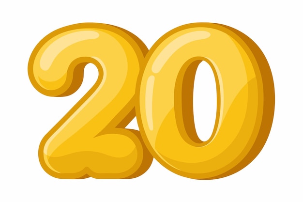 um número amarelo 20 que é rotulado com o número 20