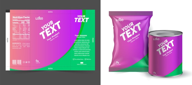 um pacote do seu texto é mostrado com o roxo e verde
