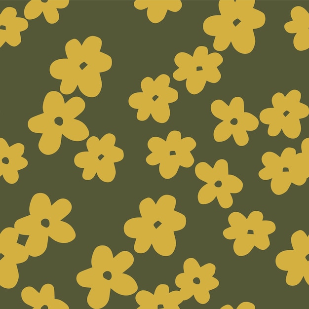 Um padrão com flores amarelas em um fundo verde escuro.