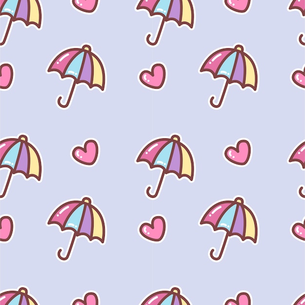 Um padrão perfeito com corações e guarda-chuvas